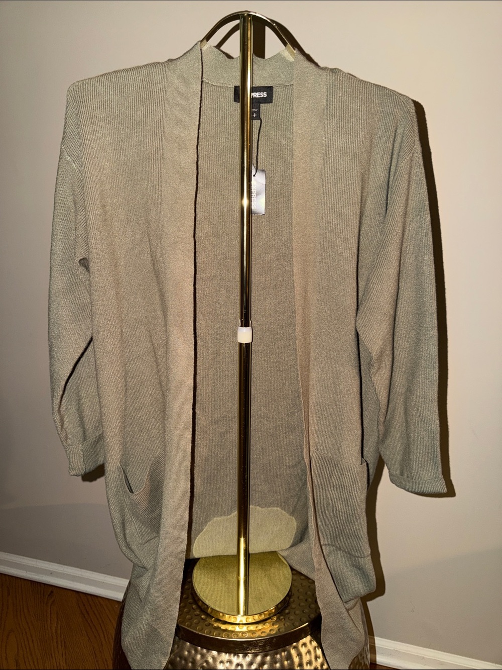 Express Olive Green Open-Front Long Ribbed Cardigan